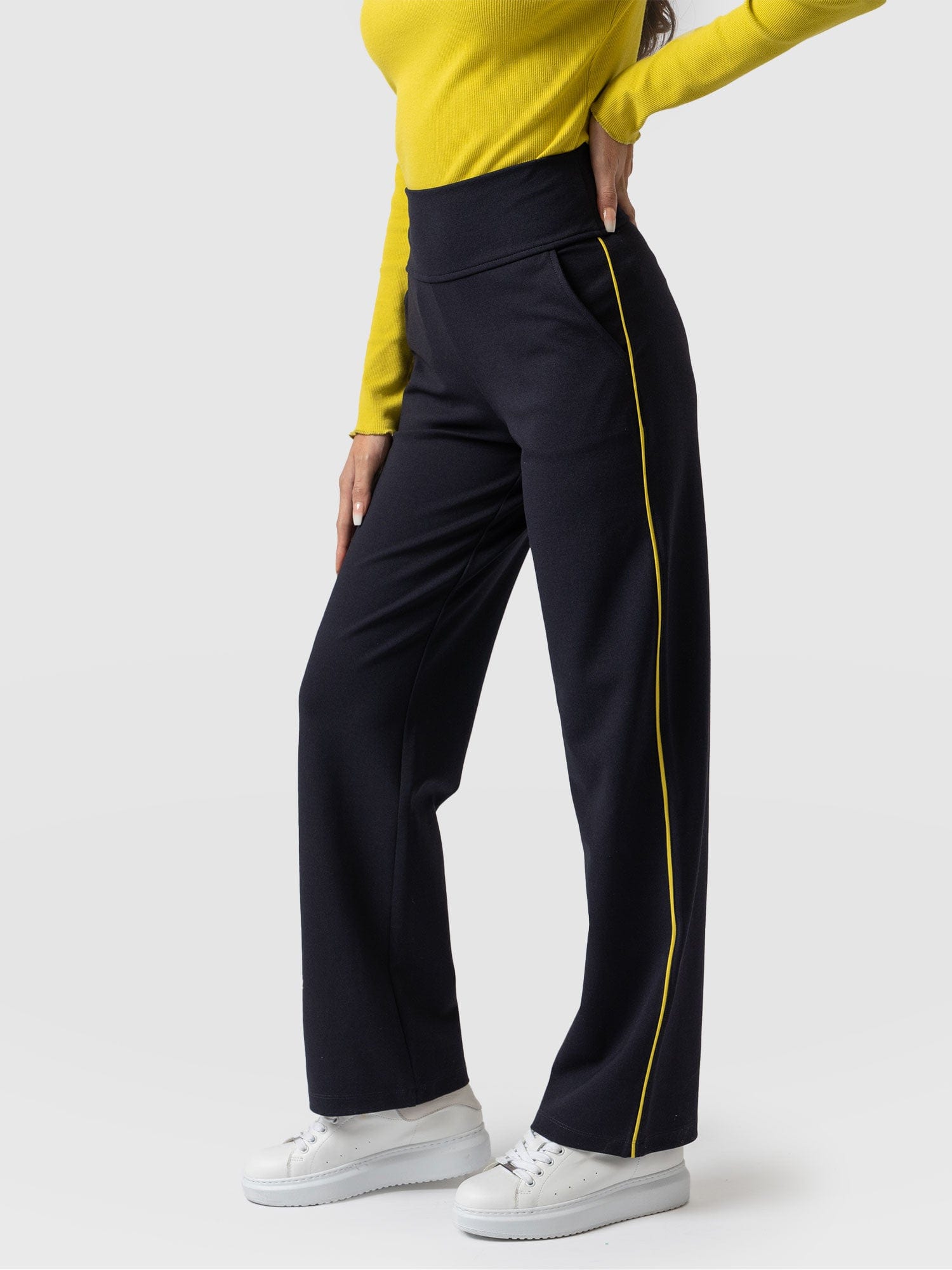 Runway Pant Navy with Lime Piping - Women's Trousers | Saint + Sofia® UK